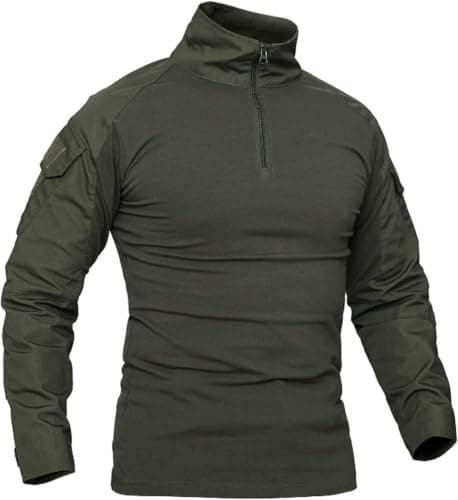 Men's Tactical Combat Shirt Quarter Zip Camo Top for Outdoor Training (E,S)