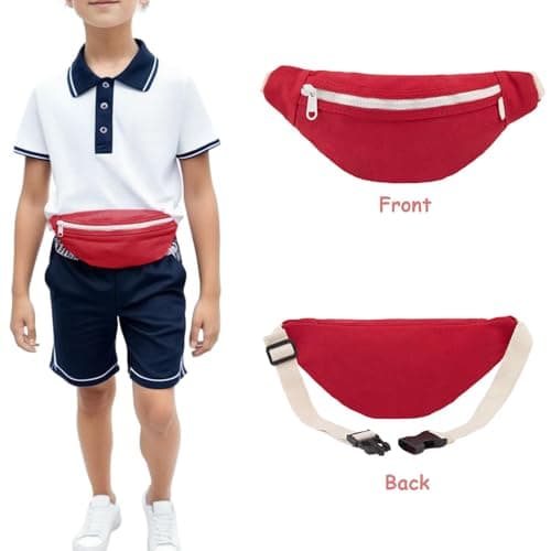 Kids Bumbag, Canvas Fanny Pack for Kids Crossbody Waist Bag for Unisex Toddler Boys Girls (Red) — view 4