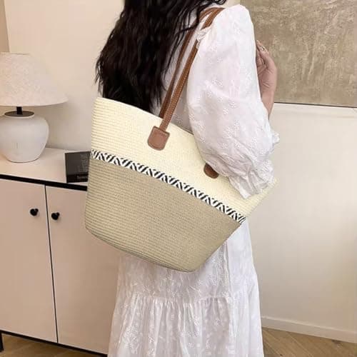Pahajim Straw Bags and Hat Set for Women Raffia Beach Bag with Zip — view 2