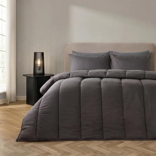OHS Coverless Duvet Single, 10.5 Tog Duvet with Pillowcase - Charcoal Grey