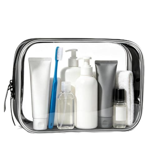 Clear Travel Toiletry Bag - TSA Approved, Waterproof PVC Cosmetic Bag, Airport Liquids Bag, Makeup Wash Bag, Travel Essentials Toiletry Bags for Women & Men Travelling Holiday