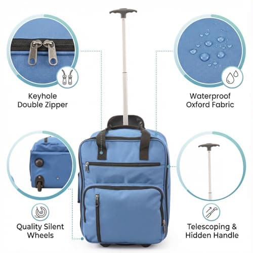 TR-E-002 EasyJet Cabin Bags 45x36x20cm Underseat Rucksack for Plane Hand Luggage Backpack Rolling Wheeled Travel Backpack with Adjustable Height Handle Travel Bag Blue — view 2
