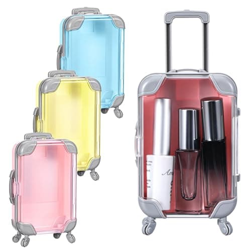 Abeillo 3 Pcs Mini Suitcase Gift Box, Mini Storage Box with Handle & Wheels, Tiny Suitcase Toy for Jewelry, Candy, Party Favors (Blue, Pink, Yellow)
