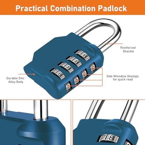 NAGE 4 Digit Combination Padlock, Coded Lock for Indoor (Peacock Blue) — view 3