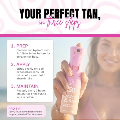 2bTanned Protect & Tan SPF 50 Dry Tanning Oil (100ml Travel Size), 2in1 Tanning Accelerator and Sunscreen with Tyrosine and Vitamin E, Nourishing Coconut & Jojoba Oil, UVA & UVB, Vanilla Bomb — view 6