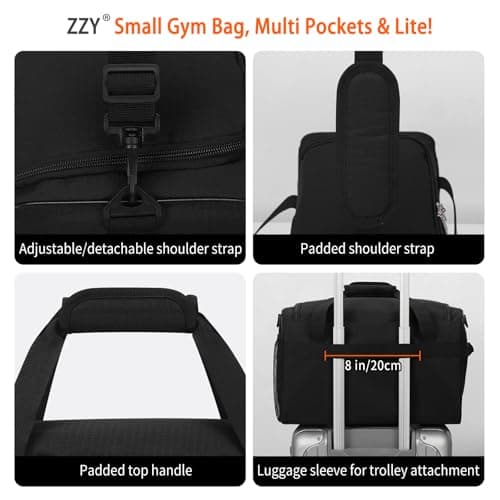 ZZY 20L Small Gym Bag Carry On Holdall, Black — view 5
