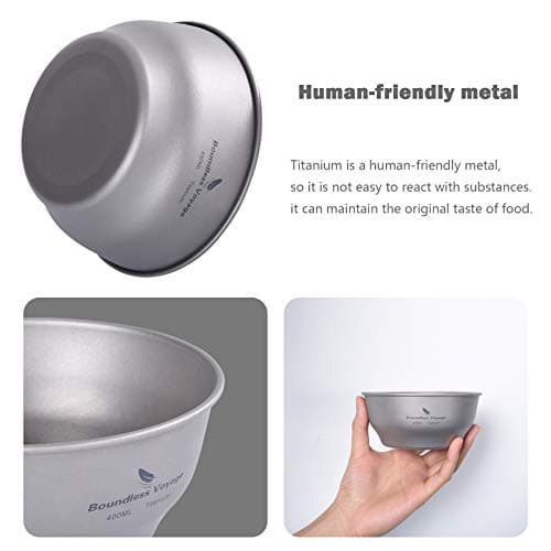 iBasingo Pure Titanium Camping Bowl, 400ml Single Wall Bowl with Inner Scale Ultralight Stackable Outdoor Cooking Tableware for Travel Backpacking Hiking Home Used Ti1105T — view 5