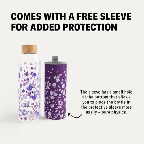 waterdrop® Glass Water Bottle 600ml – Water Flask with Bamboo Lid & Sleeve, Reusable Borosilicate Glass Flask, Leakproof, Ideal for Travel, Office, Gym, Home — view 3