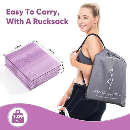 Avoalre Travel Yoga Mat Non Slip Foldable Portable Gym Mat Fitness Training Pilates Exercise Mat Workout for Women Men-Gradient purple — view 3