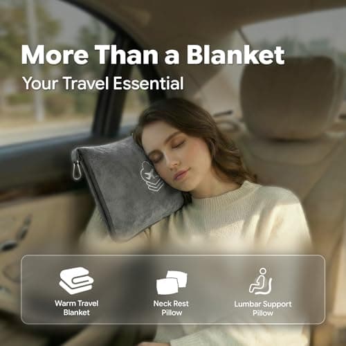 JAJALUYA Travel Blanket, Soft 2-in-1 Airplane Blanket, 65x40 Inches, Travel Essentials Car Blanket with Luggage Sleeve & Backpack Clip (Light Grey) — view 6