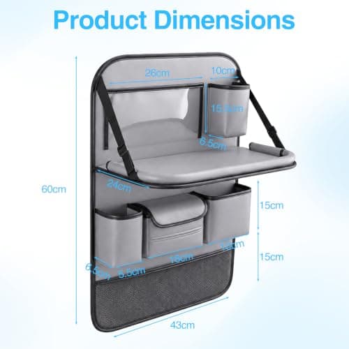2 Pack Artificial Leather Car Backseat Organizer with Folding Tray- Grey — view 2