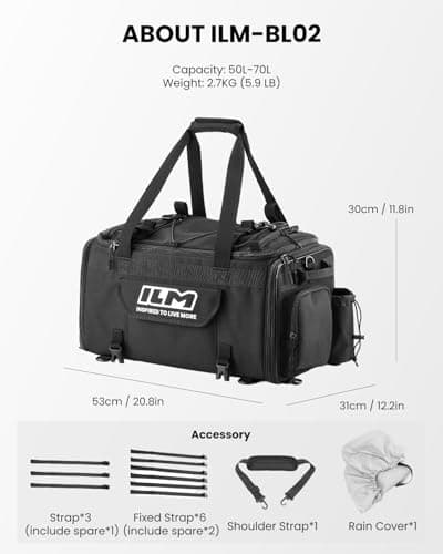 ILM Motorcycle Tail Bag 50-70L Travel Luggage Motorbike Rear Rack Trunk Shoulder Backpack with Rain Cover Model BL02 — view 4