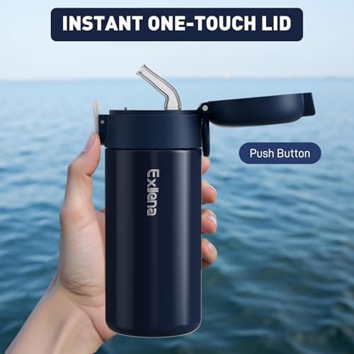 Exllena 300ml Small Water Bottle with One-Touch Soft Straw Lid, Double-Wall Vacuum Insulated Small Flask for Hot&Cold Drinks–Leak-Proof, Mini Water Bottle for Handbag, Yoga, Sport (Dark Blue) — view 4
