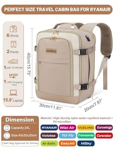 MOCOCITO Ryanair Cabin bags 40x30x20 Travel Backpac Expandable 40x30x20 to 40x30x25, 24L to 30L Carry On Weekend Trips Suitable for Ryanair, Wizz Air, Easyjet, Vueling — view 2