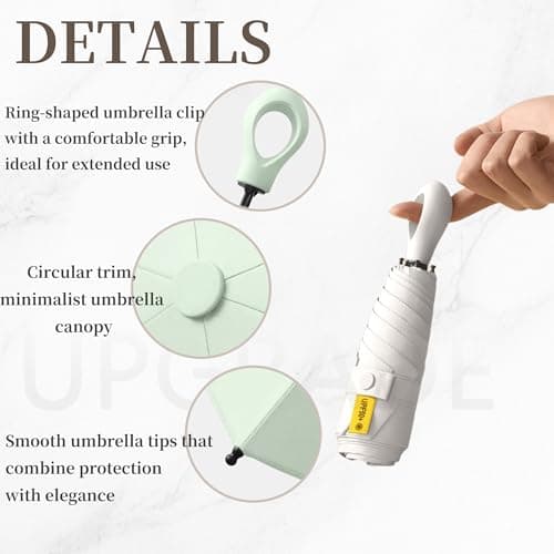 Mini Sun Travel Umbrella Ring handle Coating Layer Fabric Blocking/anti UPF 50 UV Protection 99.9% Compact Folding Purse Umbrella/Lightweight Small Portable Backpack/Rain Sun/Men Women Kids — view 3