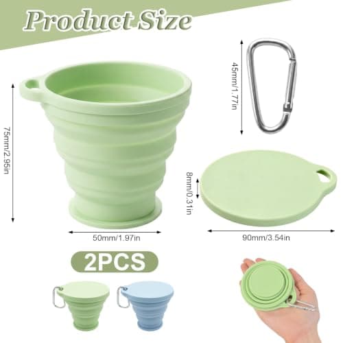 Set of 2 silicone folding cups, portable for outdoor use, blue and green — view 2