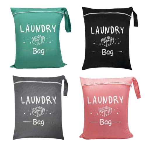 4PCS Laundry Bags for Travelling, Waterproof Washing Bags for Laundry with Zipper & Handle, Small Laundry Bag, Wet Bags for Home, Travel, Holiday, Camping, Caravan, Dormitory