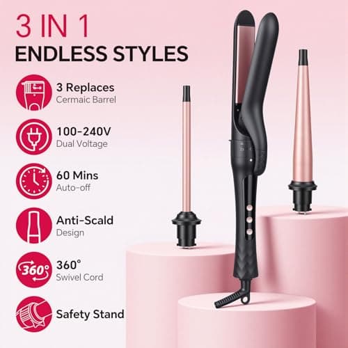 YEGUBEGU 3 in 1 Curling Wand Iron Set with Interchangeable Ceramic Barrels — view 5