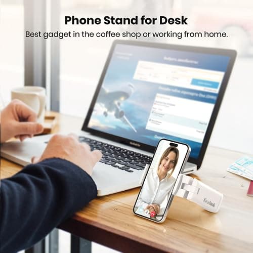 Klearlook 4 in 1 Adjustable Phone Stand - 360 Rotation Handsfree Viewing Flight Phone Holder, Foldable Travel Essentials, Accessory for Home/Office - White — view 5