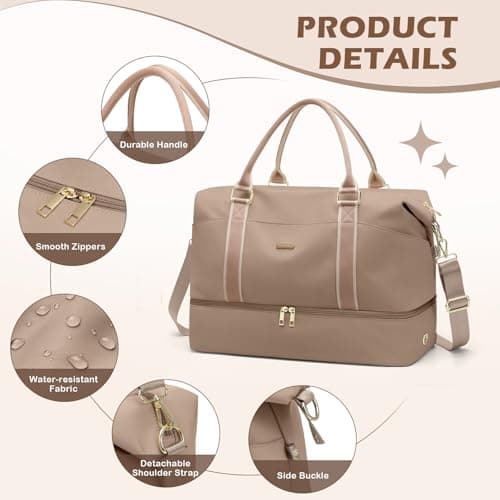 Weekender Bags for Women, Carry On Travel Duffel Bag with Shoe Compartment & Toiletry Bag, 46L Overnight Bag Gym Hospital Bags for Labor and Delivery (Champagne) — view 5