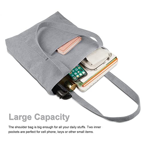 Kememo Corduroy Tote Bag with Zip, Shoulder Bag Women's Hobos Handbags Large Capacity Shopping Bag with Inner Pocket, Grey — view 5