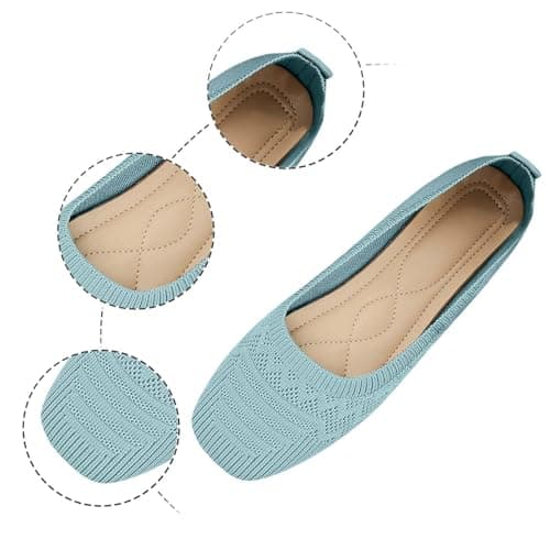 Women's Ballet Flats, Slip On Dressy Knit Flats Lightweight Breathable Round Toe Shoes Wide Toe Box for Women with Arch Support, Comfortable Travel Work Business Office Shoes Size 7 Sky Blue — view 5