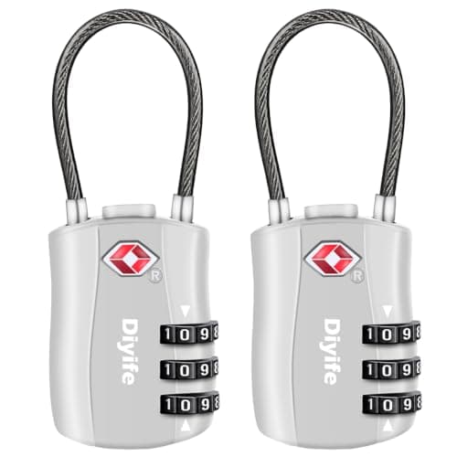 Diyife TSA Approved Luggage Locks with Flexible Steel Cable, Easy to Set up