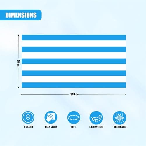 GEEZY Microfibre Beach Towel, Blue Striped - Quick Drying, Lightweight, Sand-Free, Large & Durable, Summer Design - Beach Essentials for Travel, Holiday, Swimming, Sauna, Adults & Kids, 70x140cm — view 4