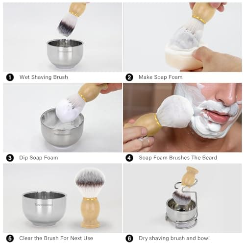 Shaving Brush Set for Men, 3 in1 Shaving Kit Includes Nylon Badger Hair Shaving Brush, Stainless Steel Shaving Bowl and Stand for Wet Shave — view 5