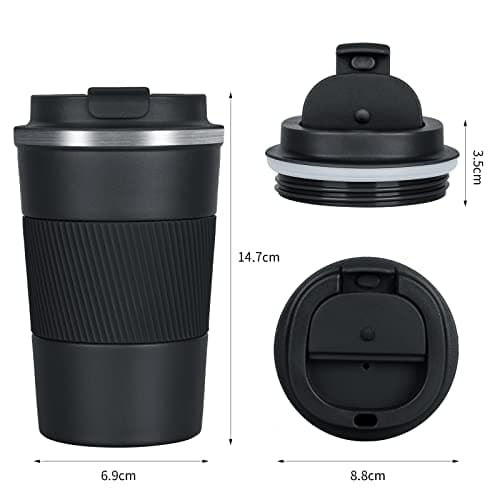 AKHTART 380ml Travel Mug for Hot & Cold Drinks with Leakproof Lid, Stainless Steel Insulated Coffee Double Walled Thermal Mug, Portable Reusable Cup Travel/Office/School(Black) — view 2