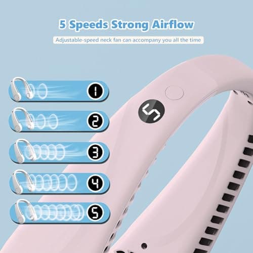 Portable Neck Fan, Personal Neck Fans USB Rechargeable 5-Speeds Personal Fan, Hands Free Bladeless Mini Fan with 360°Cooling Airflow, Wearable Fans for Travel, Outdoor, Home, Office, School, Camping — view 4