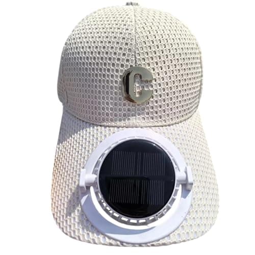 Sun Protection Cap with Solar Fan, Breathable Mesh Brim for Outdoor Couples,Solar-Powered Fan | Breathable mesh | Extended Brim | Sunscreen Shade for Summer Hiking & Travel White