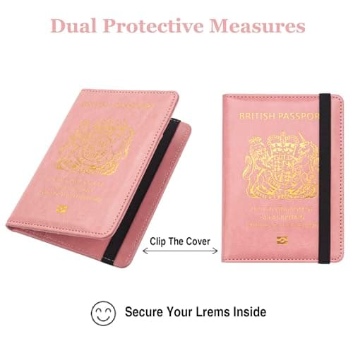 FACATH UK Passport Holder with Gilded UK Passport Pattern: Passport Covers Slim, Durable & British-Themed | Perfect Fit for UK Passports (Pink) — view 4