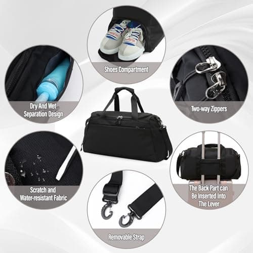 Viiotu Gym Bag with Shoe Compartment for Men Women, Water Resistant Oxford Fabric Duffle Bag with Wet Dry Pocket, Lightweight Sports Bag Travel Bag with Adjustable Strap for Fitness Weekend (Black) — view 4