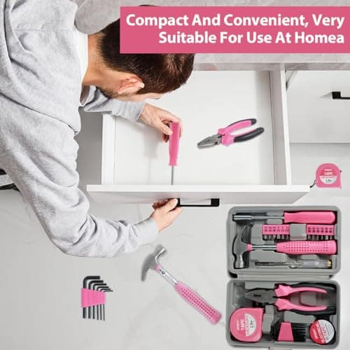 24 Pcs Home Repair Tool Kit General Household Hand Toolbox Set with Storage Case DIY Tools Hammer and Allen Key Set with Electrical Tape Screwdriver Test Pen Plier Bits for Men Women & Beginner — view 4