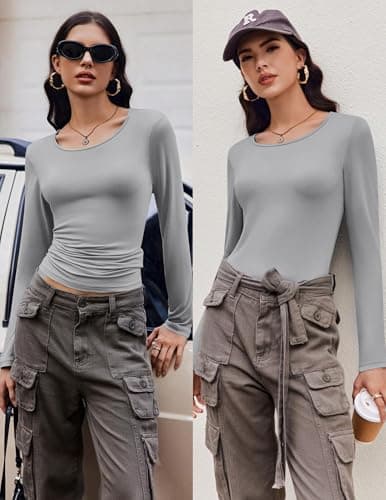 Ekouaer Womens Thermal Tops Long Sleeve Shirts 3 Pack Black/White/Grey M — view 2