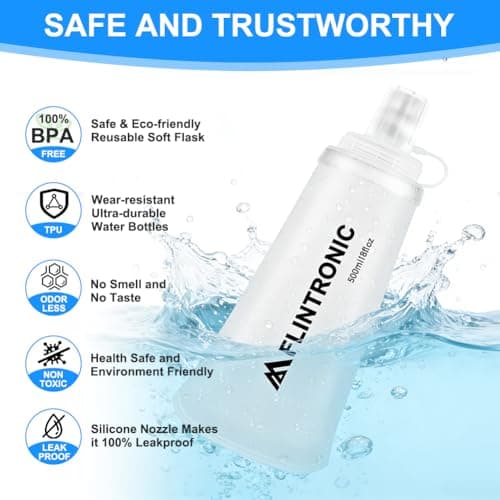 flintronic 2PCS Soft Flask TPU, 500ML Collapsible Water Bottle, Lightweight Running Soft Water Bottle for Unisex Hydration, BPA-Free, Leakproof Foldable Water Bottle for Running, Cycling, Climbing — view 4