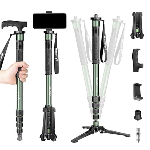 Manbily G-333 Camera Monopod 180cm for DSLR with Feet, Monopods for Cameras 5 Sections Walking Stick Hiking Pole, Mini Tripod Detachable Base, Aluminum Max 10KG Canon Nikon Sony (Olive Green)