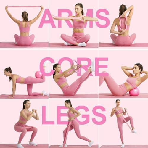 ZAWNIC 13-pcs Home Pilates Essentials Kit for Women – 9inch Yoga Ball, Figure-8 Resistance Band, Pilates Ring, Exercise Bands & Accessories – Beginner Pilates Equipment Set for Home Workouts (Pink) — view 3