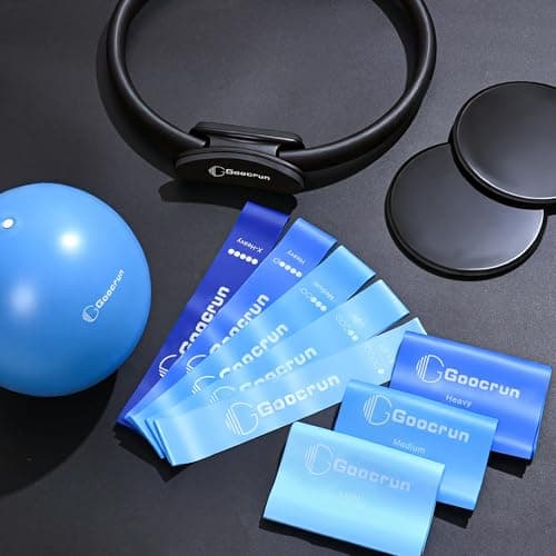 Goocrun Pilates Ring Set Exercise Equipment, with Exercise Resistance Bands Set, Pilates Ball, Sliding Disks. Portable Home Gym - with Fitness Guide Poster (Black) — view 2