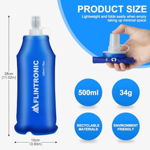flintronic TPU Soft Flask, 500ML Collapsible Water Bottle, Lightweight Soft Water Bottle for Unisex Hydration, BPA-Free, Leakproof Foldable Water Bottle for Running, Cycling, Climbing — view 2