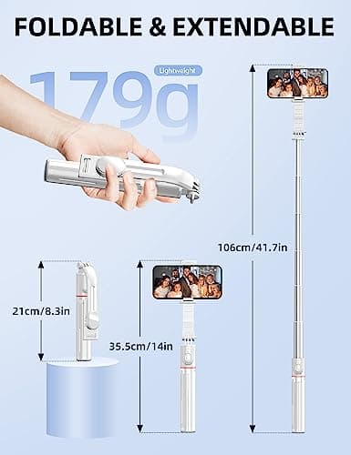 Phone Tripod & Selfie Stick, 41'' Tripod for iphone with Detachable Remote Portable Smartphone Tripods Stand Extendable Travel Selfie Stick for Selfie/Video Recording/Live Stream (White) — view 3