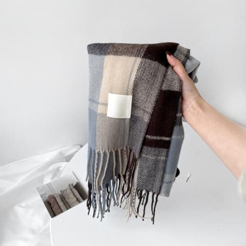 Women's Imitation Cashmere Plaid Scarf, Oversized Fringed Winter Shawl — view 2