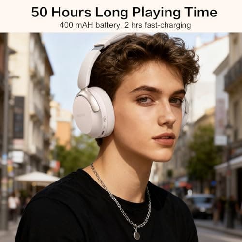 RORSOU B8 Bluetooth Headphones Over Ear, 6 EQ Music Modes and 50H Playtime Deep Bass Wireless Headphones with Mic, Lightweight Folding HiFi Stereo Headset for iPad/Travel/Tablet/PC/Home Grey — view 6