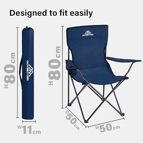 Set of 2 Camping Chairs | Lightweight Folding | Portable Chair for Outdoors | Cup Holder | Storage Cover | Outdoor Leisure Chair Durable with Arm Rest for the Beach, Lawn and Fishing Trip Garden Blue — view 2