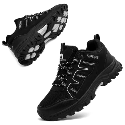 ASOCO DREAM Hiking Shoes Mens Womens Walking Boots Lightweight Breathable Trekking Climbing Trainers Outdoor Backpacking Camping Sneaker,Black,8.5 UK — view 4