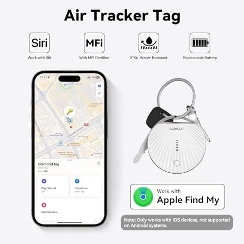 aceyoon Air Tracker Tag 2 Pack, Smart Tracker Tag Compatible with Apple Find My App (iOS Only) Replaceable Battery, Bluetooth Key Finder with Keychain for Luggage/Bags/Wallet (Black and White) — view 2