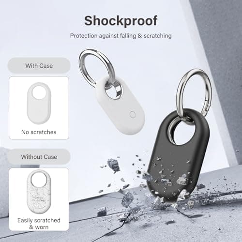Samsung Smart Tag 2 Case with Silver Keychain, 4PCS Silicone Case for Keys, Pets, Luggage (2PCS White, 2PCS Black) — view 5