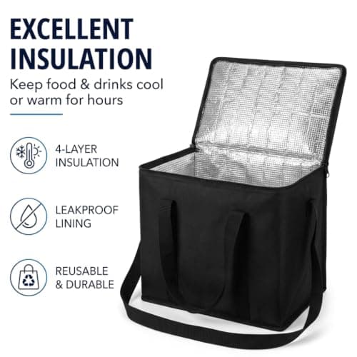 30L Insulated Shopping Bag Large Capacity Double Zip Medium Cooler Bag, Foldable Cooler Bag for Picnic, Camping, Food Delivery, BBQ, Grocery Shopping & Travel — view 4