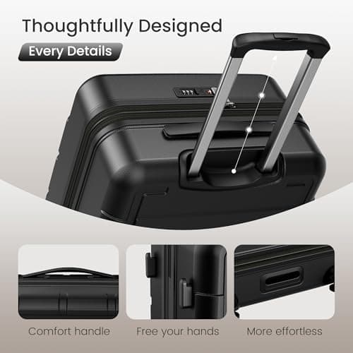 SHOWKOO Luggage Set 3 Piece Hardshell PC Expandable Suitcase, Black — view 5
